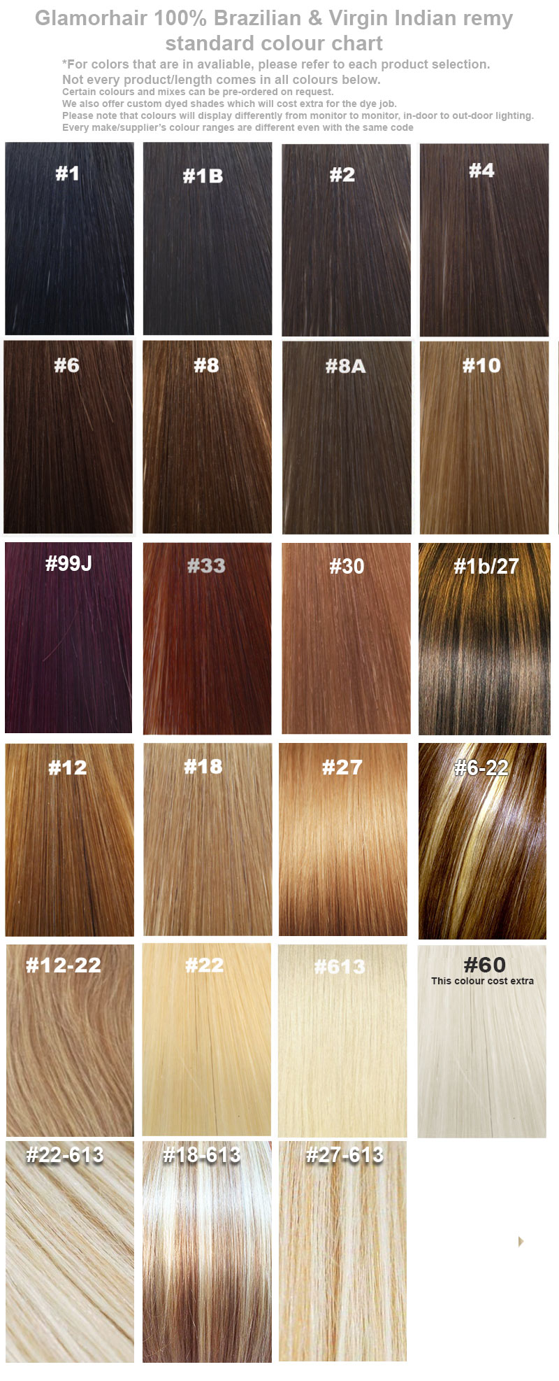 Glamorhair color chart