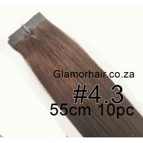 55cm *4.3 Golden Chocolate brown Tape in 10pc Indian remy human hair