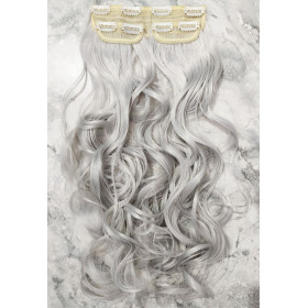 *1001A Silver white 60cm Wavy synthetic 3pc XXL clip in hair extensions