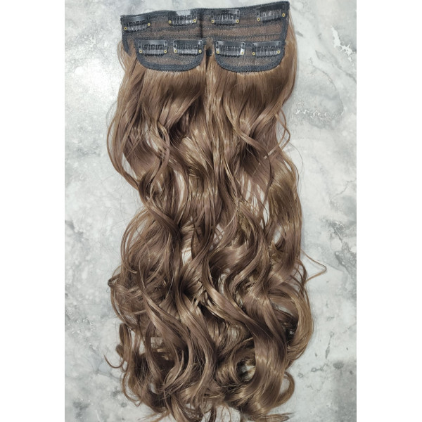 *9 Beige dark blonde 60cm Wavy synthetic 3pc XXL clip in hair extensions