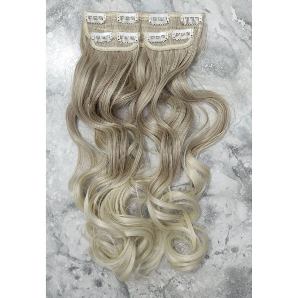 *T16-613 Highlighted beige blonde mix 60cm Wavy synthetic 3pc XXL clip in hair extensions