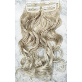 *T24-88 Platinum pearl blonde mix 60cm Wavy synthetic 3pc XXL clip in hair extensions