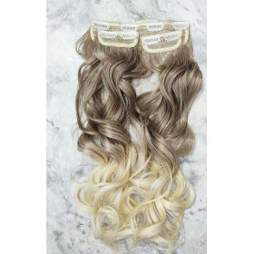 *T9-613 Highlighted ash light blonde mix 60cm Wavy synthetic 3pc XXL clip in hair extensions