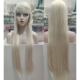 *60 white blonde long fringe straight cosplay wig