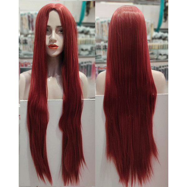 *39 wine red mid parting straight cosplay wig