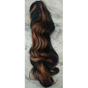 *2H30 Chocolate brown highlight, Wavy, Claw clip synthetic ponytail