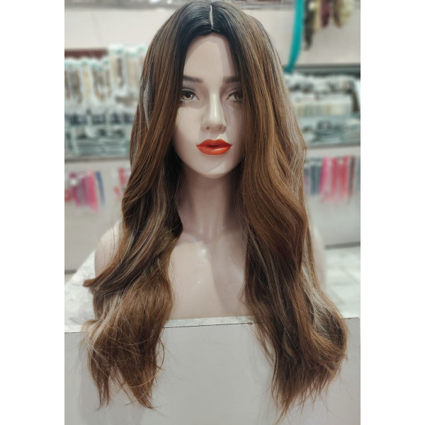 Rooted highlighted brown wig by Emmor-synthetic hair (LC179-9)