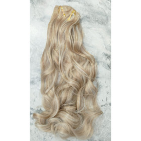 *18H60 Beige platinum mix 55-60cm clip in hair extensions 10pc set- wavy, Synthetic
