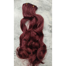 *99s Dark plum 55-60cm clip in hair extensions 10pc set- wavy, Synthetic