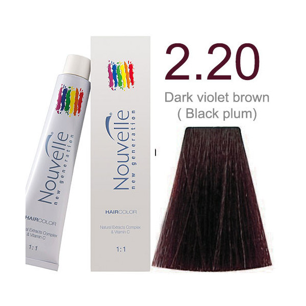 Dark violet brown Nouvelle professional permanent tint 100ml +100ml 20vol developer