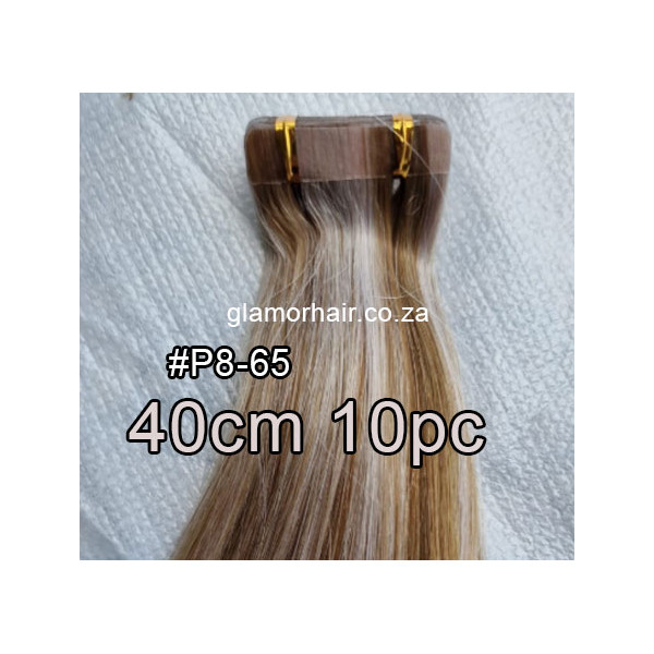 40cm *P8-65 Ash platinum brown mix Tape in hair extensions 10pc European remy human hair
