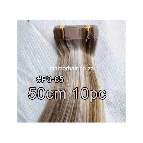 50cm *P8-65 Ash platinum brown mix Tape in hair extensions 10pc European remy human hair