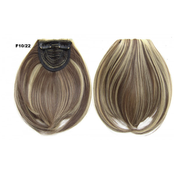 Color F10-22 highlighted light brown mix- Blunt cut synthetic clip on fringe by ProExtend