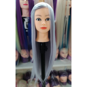 Silver grey practice mannequin head, Synthetic heat resistant hair