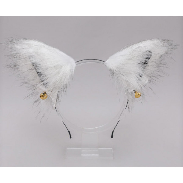 Frosted white fox ears with bell on alice band, synthetic fur
