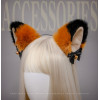 Black & red fox ears with bell on hair band, synthetic fur