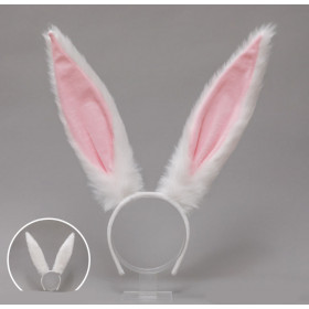 White & pink bunny ears, foldable alice band,synthetic fur