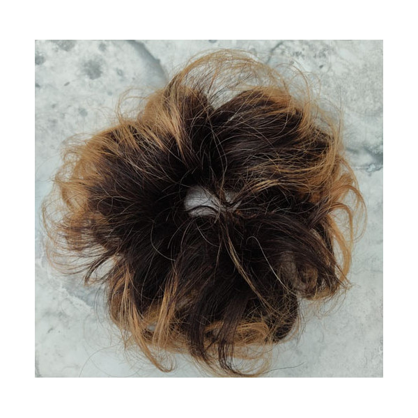 *1b-27 Ombre natural black-strawberry blonde, XL size 100% human hair scrunchie