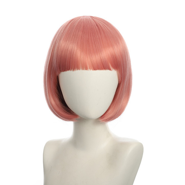 Bob cut cosplay wig with basic cap-peach pink K051-12