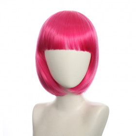 Bob cut cosplay wig with basic cap-shocking pink K051-15