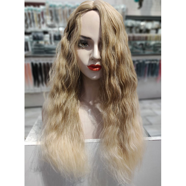  EMMOR Long Brown Highlights Blonde Lace Front Wig Wave