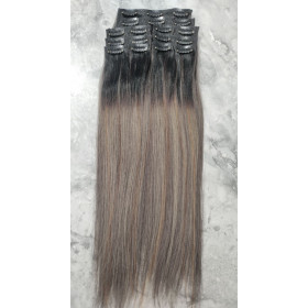 50cm Ash brown balayage ombre 10pc clip in hair extensions- Indian remy