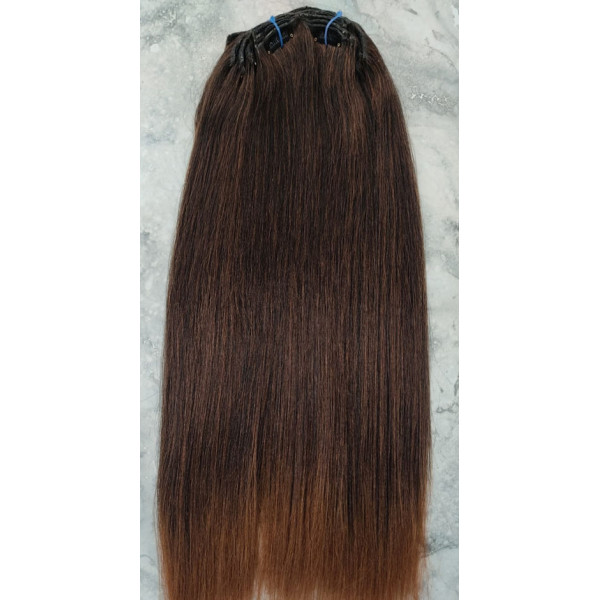 *M2-30 chestnut brown mix 55-60cm clip in hair extensions 10pc set- straight, Synthetic hair