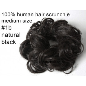 *1b Natural black, medium size 100  human hair scrunchie
