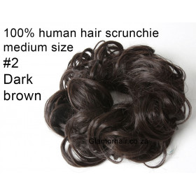 *2 Dark brown, medium size 100% human hair scrunchie