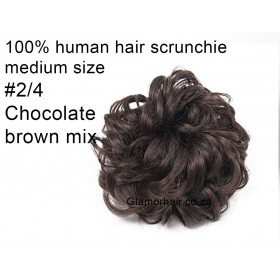 *4 Chocolate brown mix medium  size 100% human hair scrunchie