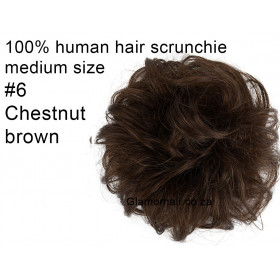 *6 Chestnut brown medium size 100% human hair scrunchie