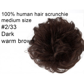 *2-33 Dark warm brown mix medium size 100% human hair scrunchie
