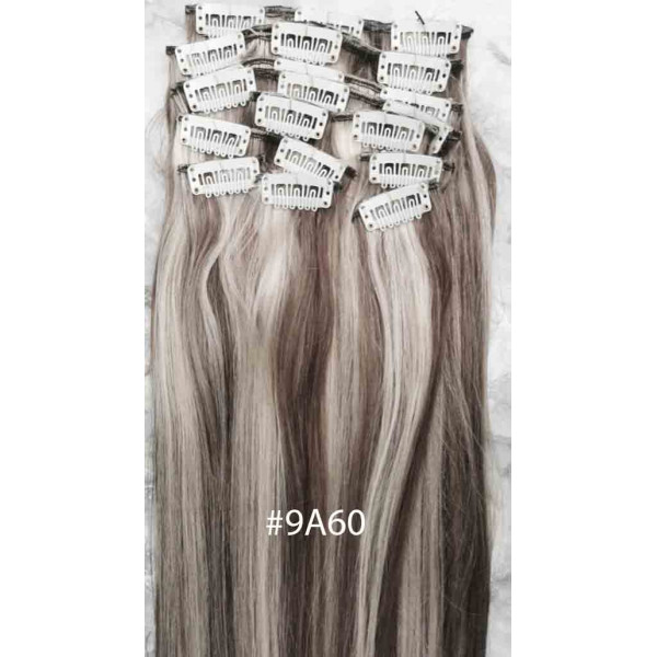 Color 9A60 55cm XXL 10pc 170g High quality Indian remy clip in hair