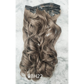 *8BM22 Natural Ash dark blonde mix 55-60cm clip in hair extensions 10pc set- wavy, Synthetic