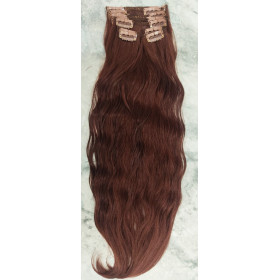 *33C Mahogany brown 55-60cm clip in hair extensions 10pc set- wavy, Synthetic