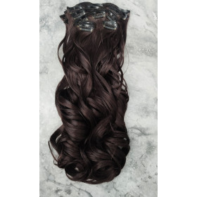 *2M33 Mahogany brown mix 55-60cm clip in hair extensions 10pc set- wavy, Synthetic
