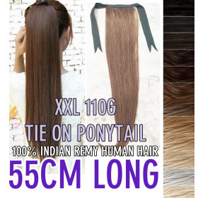 Color 2 55cm XXL 100% Indian remy human hair tie on ponytail