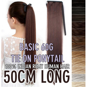 Color 4 50cm Basic 60g 100% silky straight Indian human hair tie on ponytail
