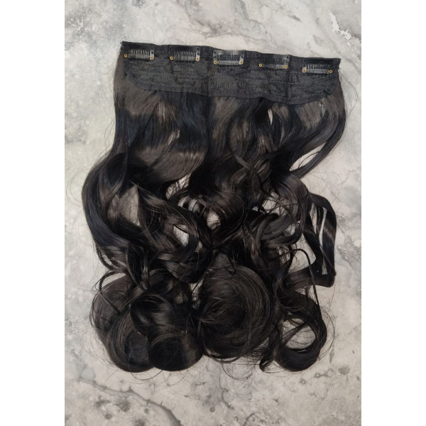 Color 2 dark br wn One piece XXL, 5 clips wavy clip in hair extensions by proextend synthetic hair (60cm)
