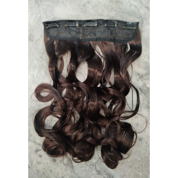 Color 2-33 dark brown mix  ne piece XXL, 5 clips wavy clip in hair extensions by proextend synthetic hair (60cm)