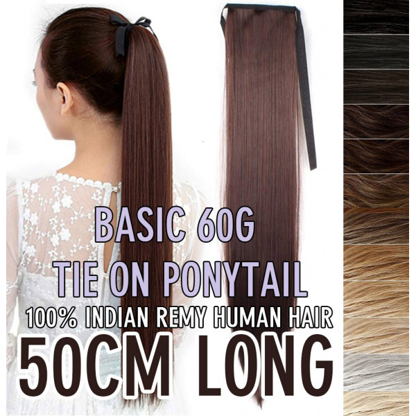Color 1 50cm Basic 60g 100% silky straight Indian human hair tie on ponytail