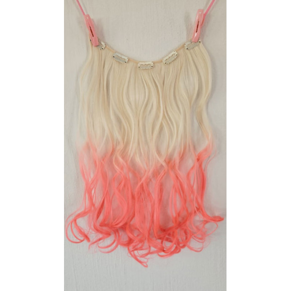 SALE 613-pink ombre volumizer 50g, wavy clip in hair extensions by ProExtend synthetic hair (60cm)