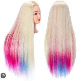 blonde rainbow practice mannequin head, Synthetic heat resistant hair