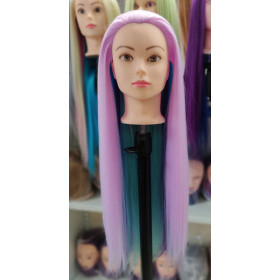 lilac blue pink practice mannequin head, Synthetic heat resistant hair