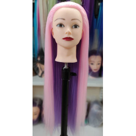 Pink purple practice mannequin head, Synthetic heat resistant hair