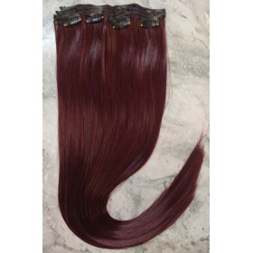 *99J/188 Dark red 55-60cm clip in hair extensions 10pc set- straight, Synthetic hair