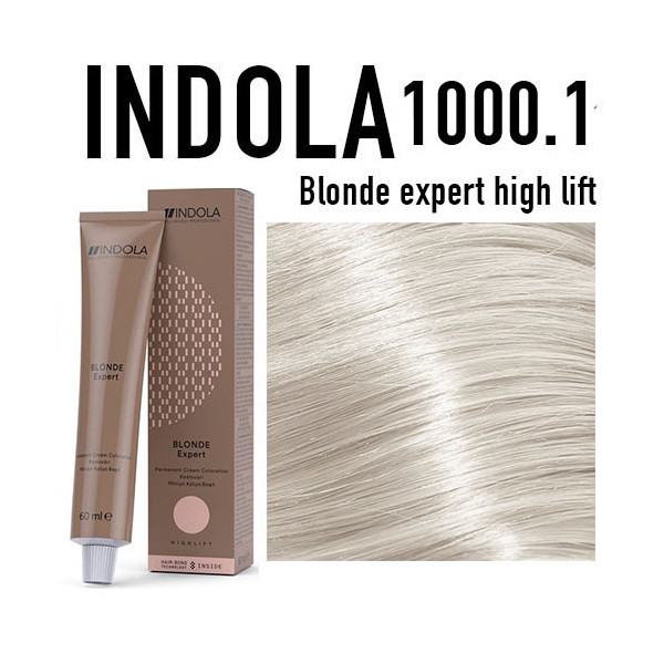 1000.1 High lift blonde ash Indola Professional permanent color 60ml +60ml 20vol developer