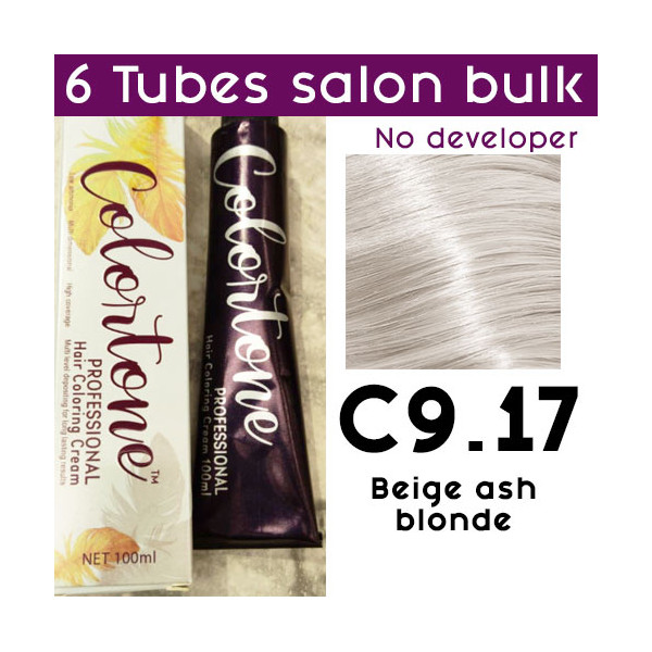 C9.17 Beige ash blonde toner - 6 TUBES pack  (same color, no developer) Colortone professional 100ML