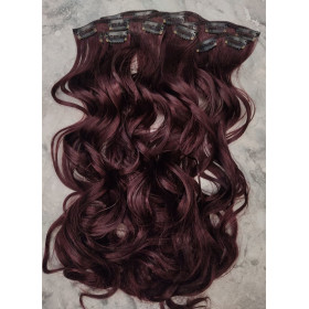 *99J/188 Deep red 55-60cm clip in hair extensions 10pc set- wavy, Synthetic