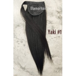 Color 1 jet black 35cm basic 100% Yaki texture Indian human hair Velcro ponytail